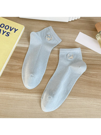 Rufia - Playful Dog Embroidery Women's No-Show Socks
