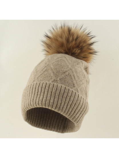 Haila - Women's Fur Pom Knit Hat and Scarf Set
