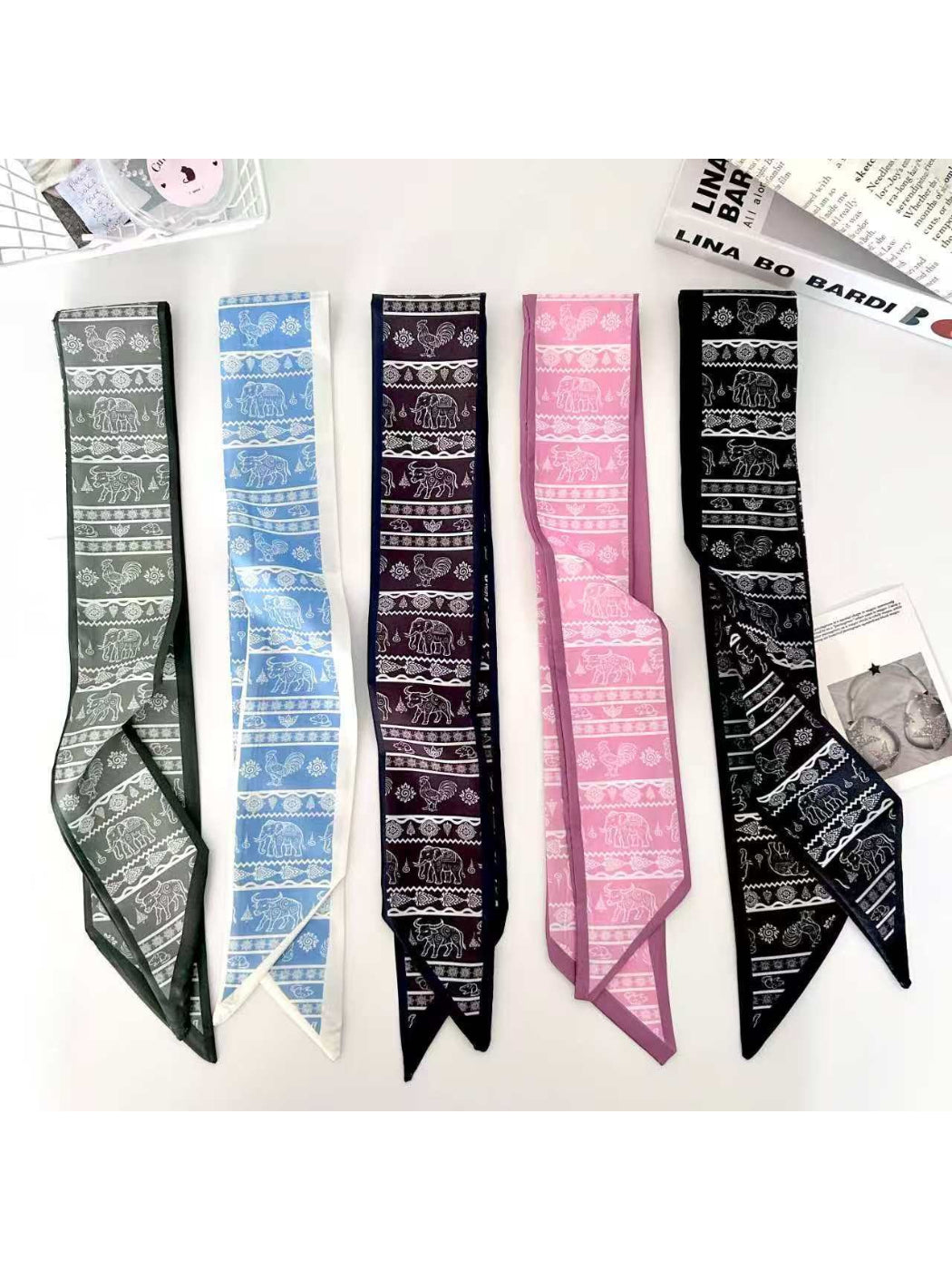 Scarvii Elephant Motif Decorative Skinny Scarf