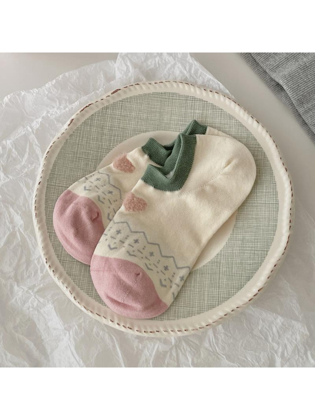 Rufia - Cute Pattern Colorblock Low Ankle Socks