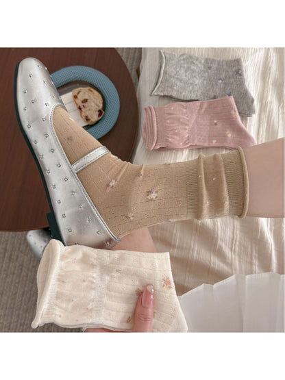 Rufia Ruffle Mesh Floral Mid Calf Socks product image