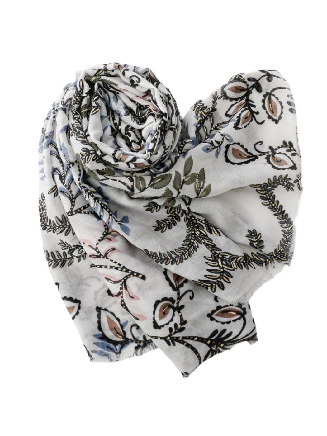 Scarvii Botanical Vine scarf laid flat showing full botanical vine pattern and lightweight fabric
