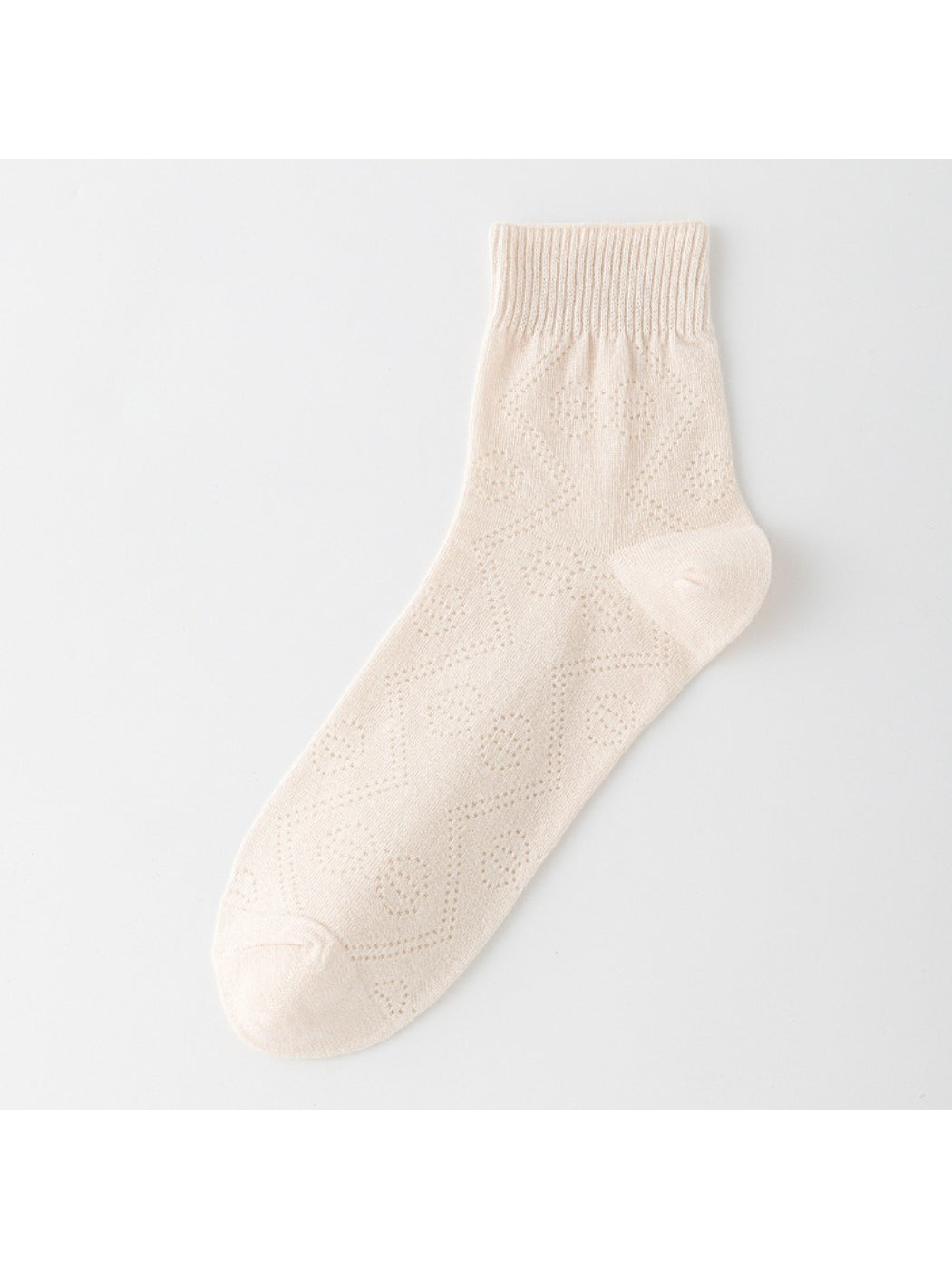 Detail of Rufia Pointelle Ribbon Crew Socks showing heel and toe stitching