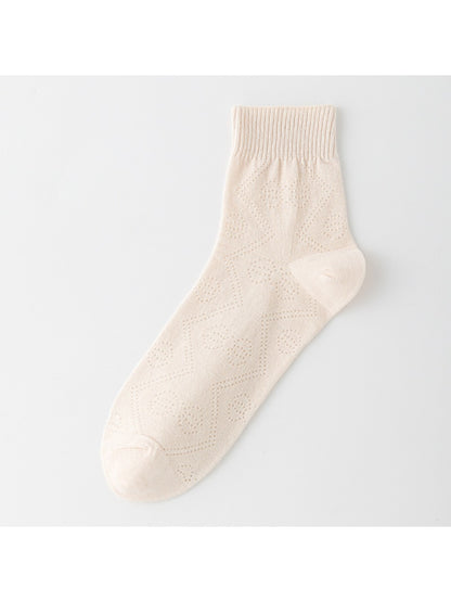Detail of Rufia Pointelle Ribbon Crew Socks showing heel and toe stitching