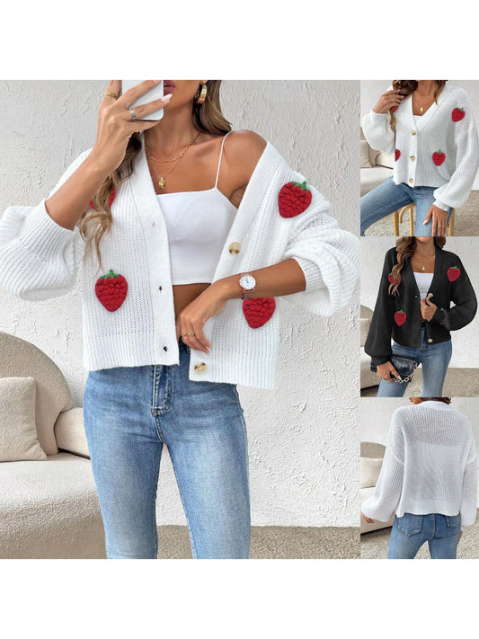 Crosa Cute Strawberry Knit Cardigan for Women showing knit texture