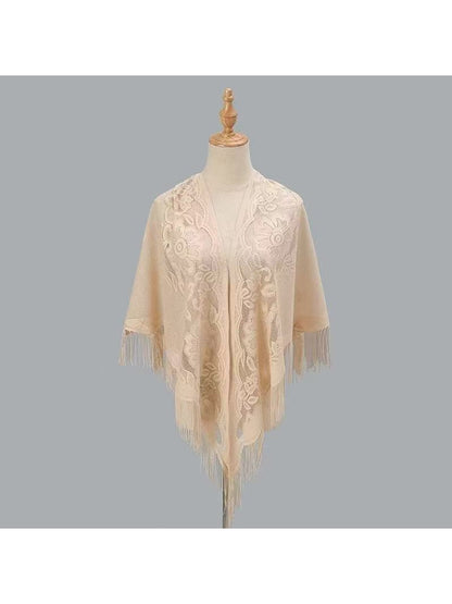 Scarvii - Solid Lace Fringe Women's Triangle Shawl