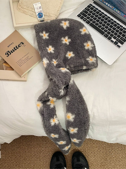 Scarvii - Fuzzy Floral Pattern Head Scarf