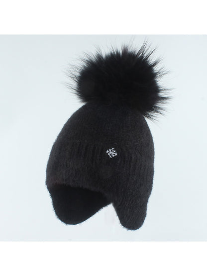 Haila - Pom Accent Women's Knit Ear Flap Beanie