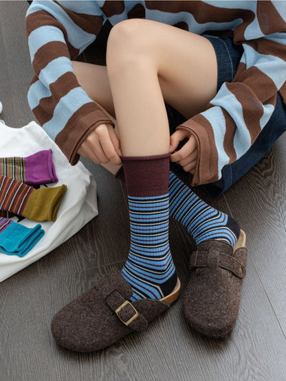 Rufia – Color-Block Retro Mid-Calf Socks