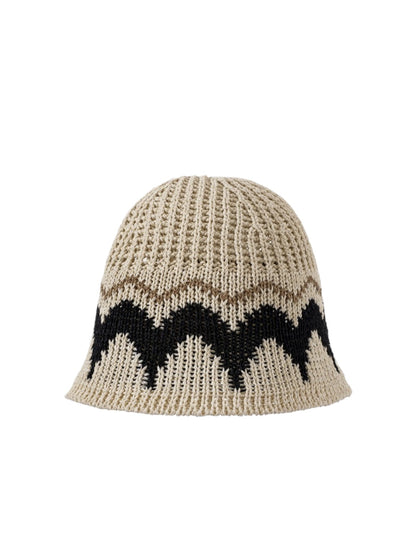 Close-up of Haila knit bucket hat fabric highlighting wave pattern and knit texture