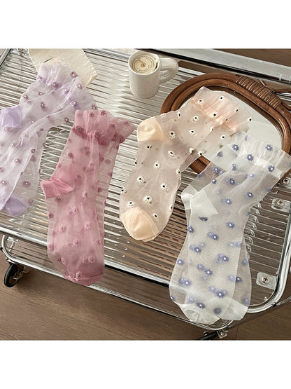 Rufia - Floral Pattern Sheer Crew Socks