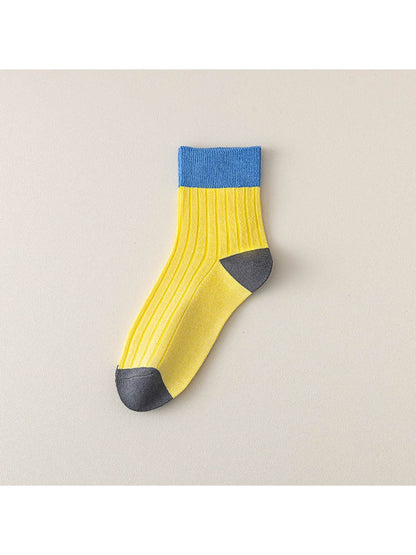 Rufia - Simple Colorblock Ribbed Casual Crew Socks