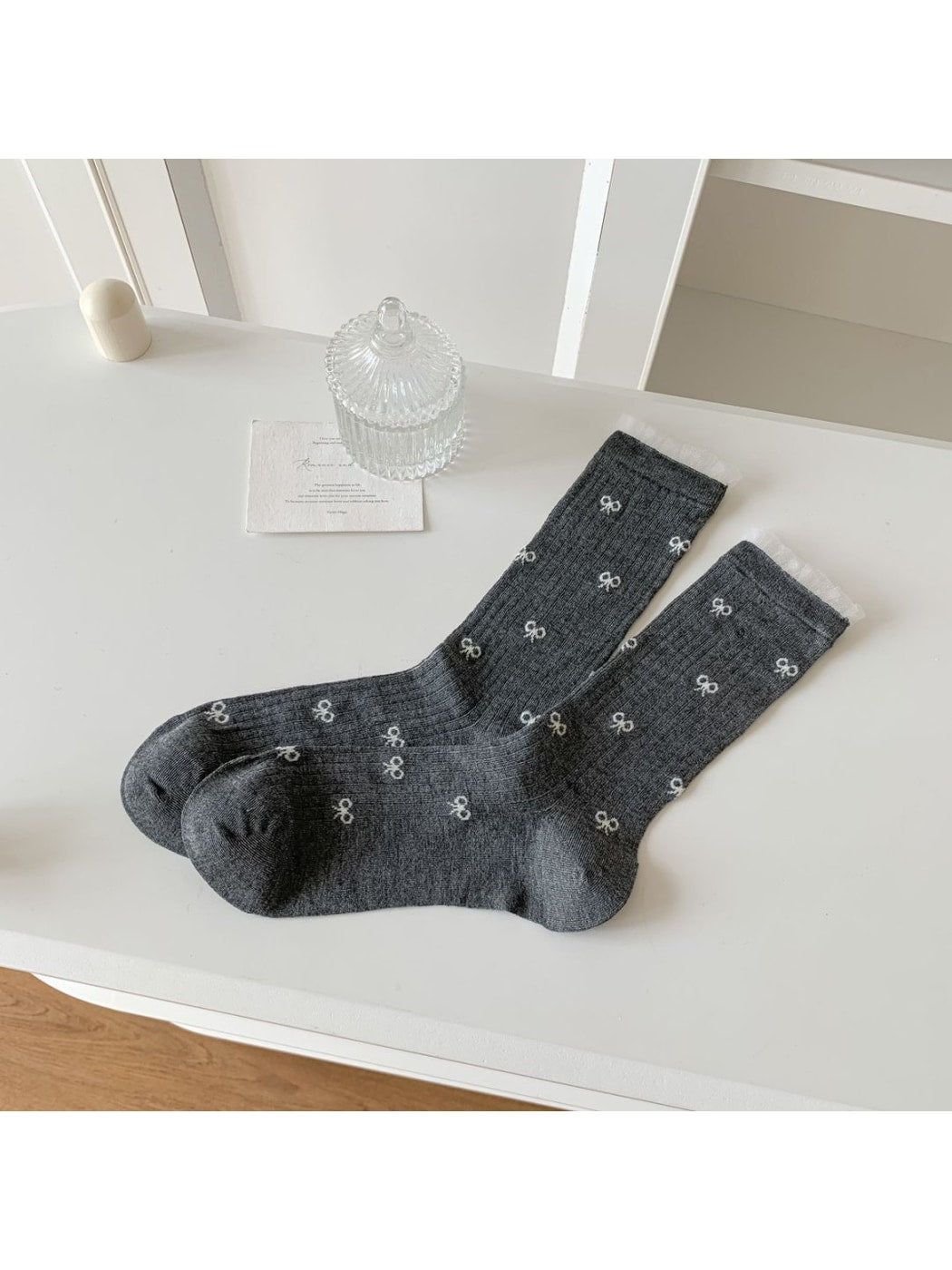 Rufia - Spring Casual Bow Accent Crew Socks