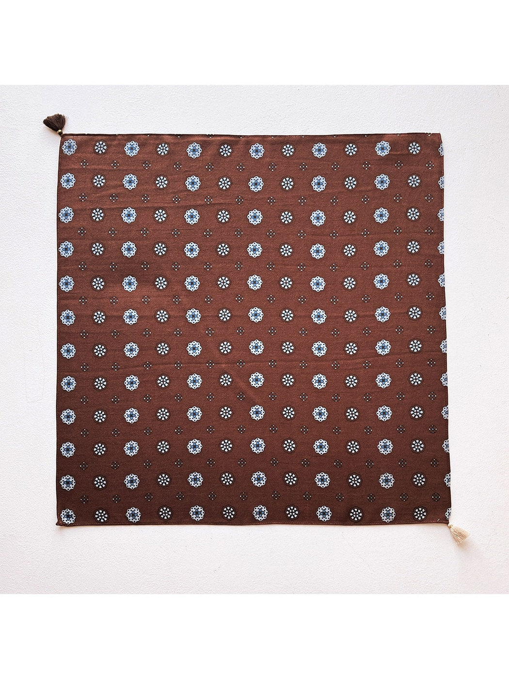 Scarvii - Geometric Flower Print Tassel Square Scarf