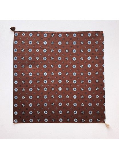 Scarvii - Geometric Flower Print Tassel Square Scarf