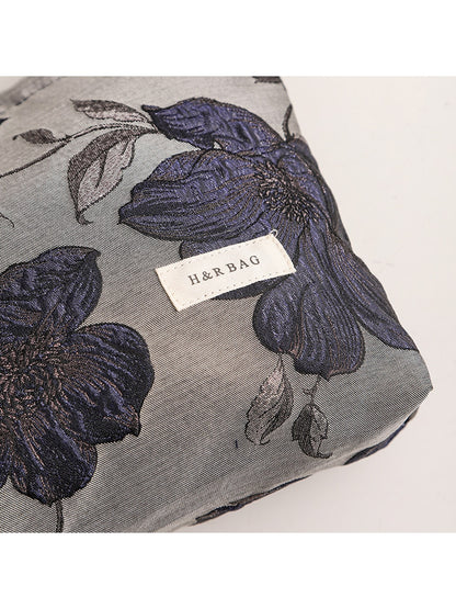 Cosbai - Dark Blue Floral Makeup Organizer Bag