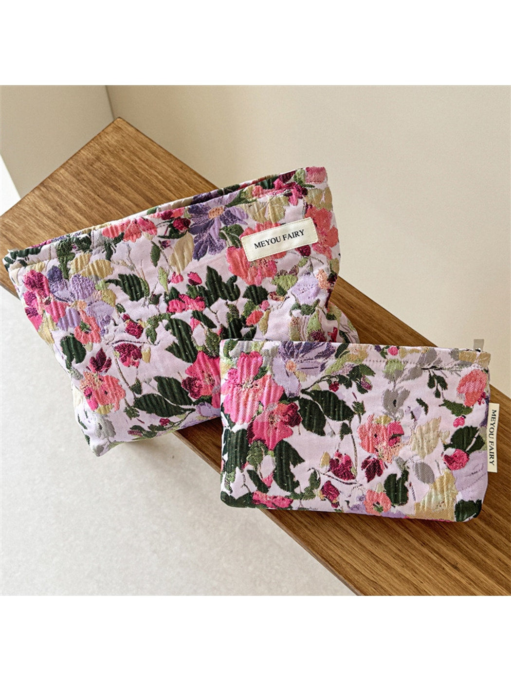 Cosbai - Floral Jacquard Zipper Cosmetic Bag