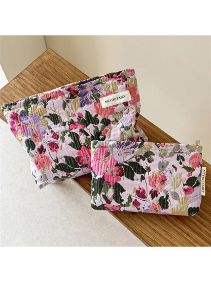 Cosbai - Floral Jacquard Zipper Cosmetic Bag