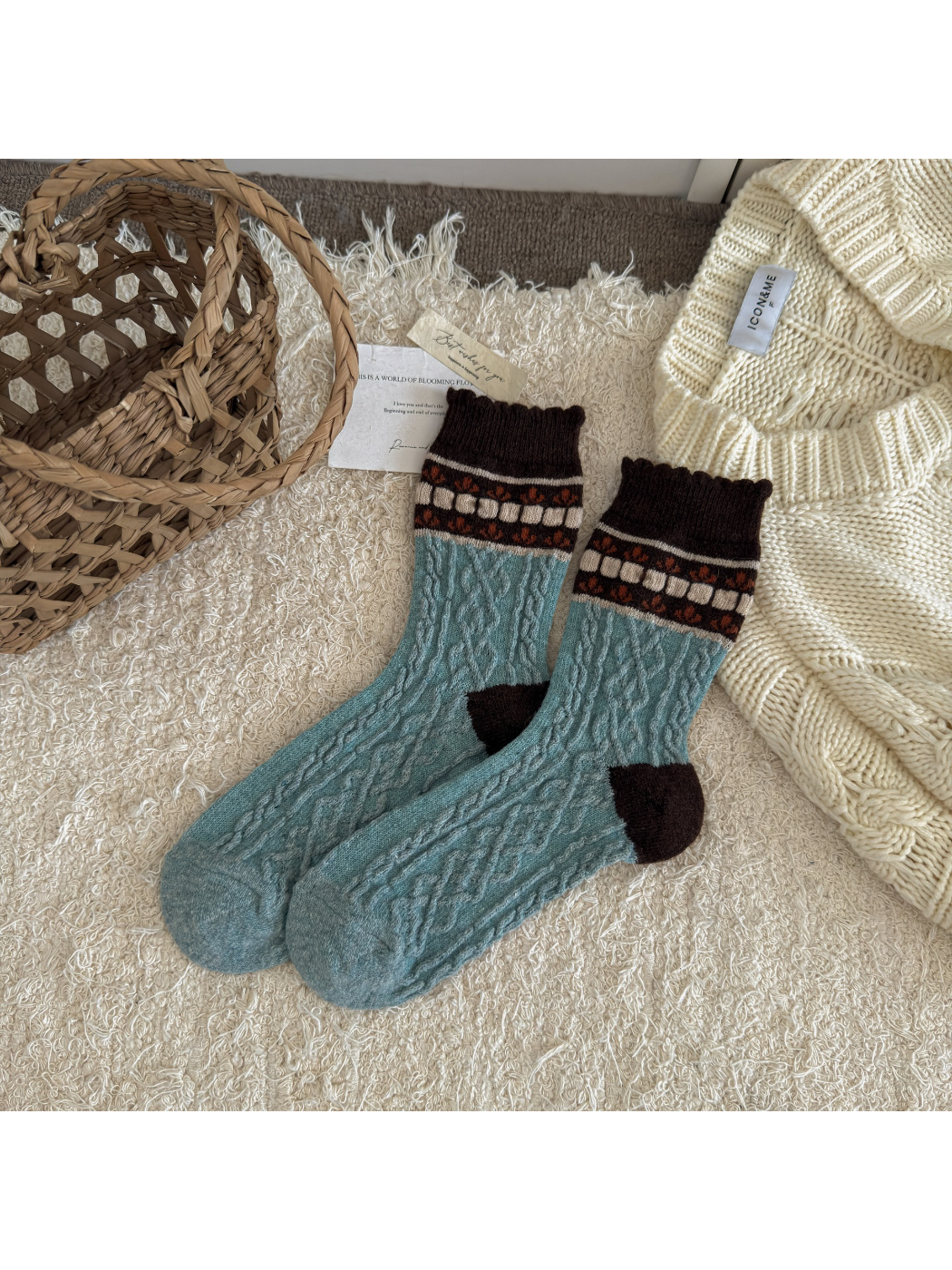 Rufia - Vintage Floral Knit Crew Socks