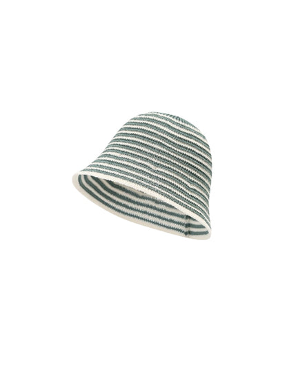 Top view of Haila stripe knit bucket hat showing circular knit design