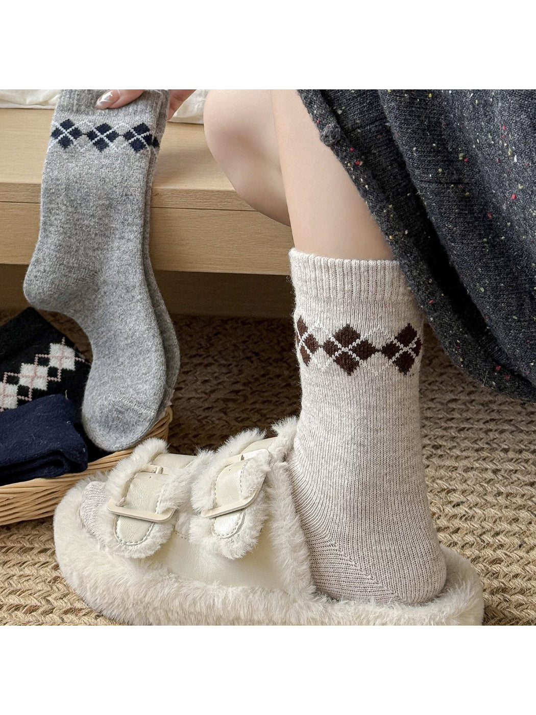 Rufia - Argyle Knit Crew Socks