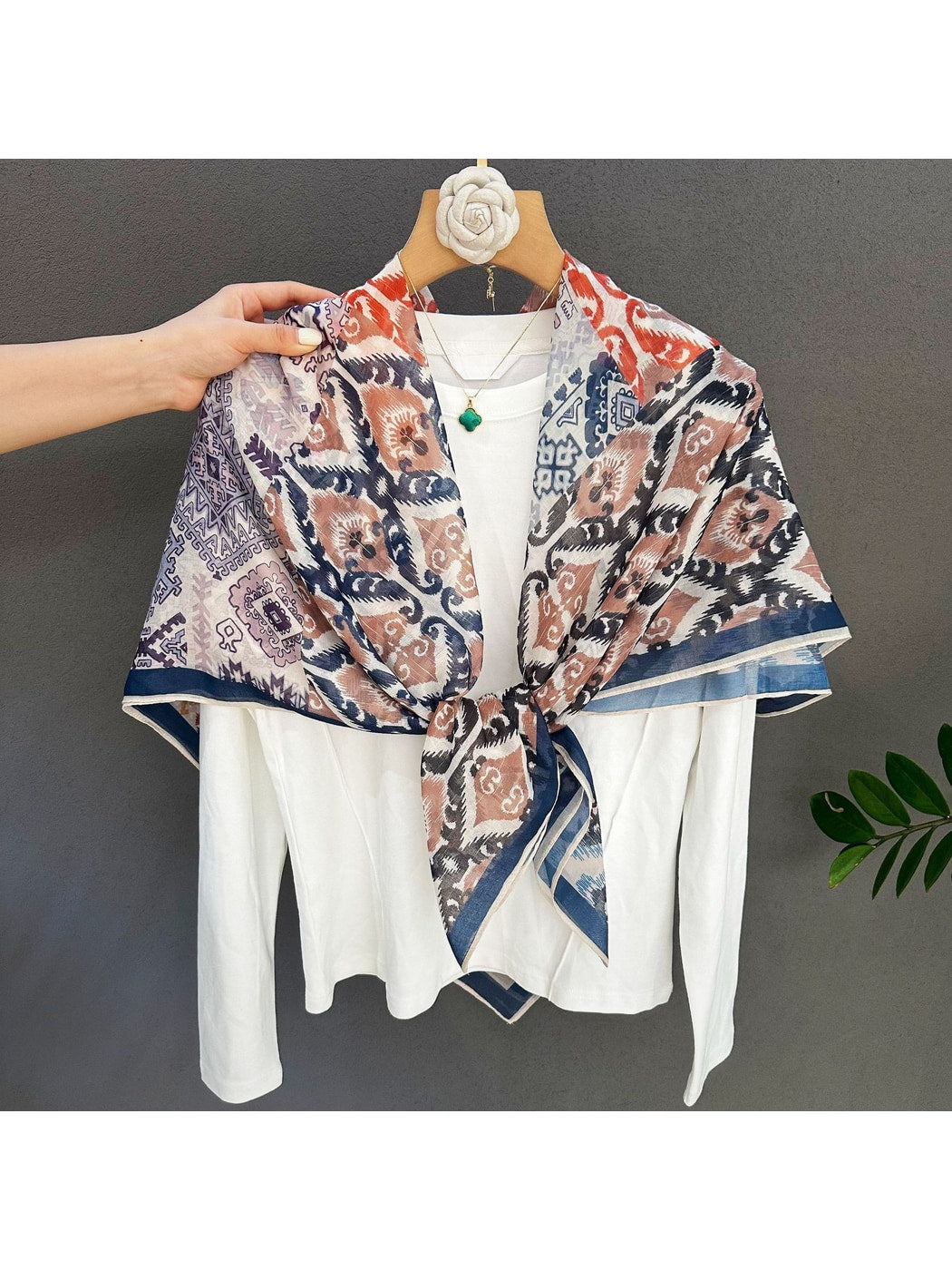 Scarvii - Ethnic Geometric Patchwork Print Square Scarf