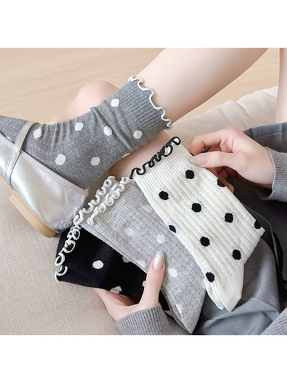 Rufia - Polka Dot Ruffle Trim Crew Socks