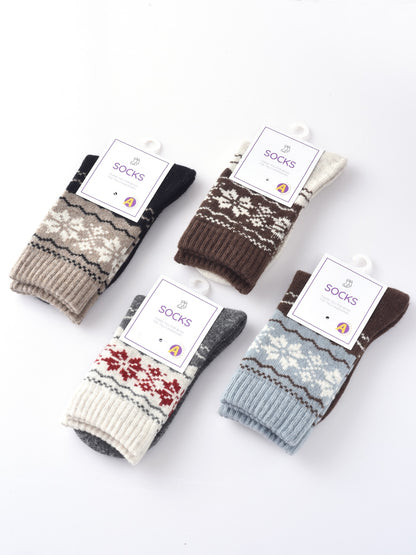 Rufia - Thickened Snowflake Patterned Mid-calf Socks