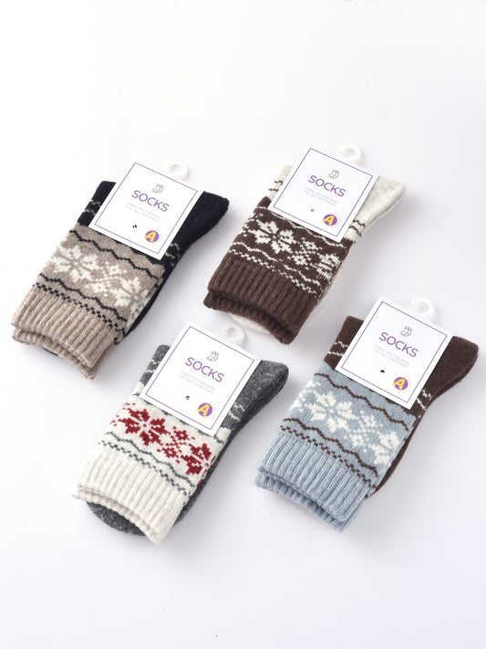 Rufia - Thickened Snowflake Patterned Mid-calf Socks