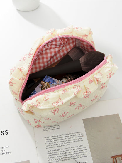 Cosbai - Quilted Cherry Makeup Pouch with Bow Pattern detail view 5