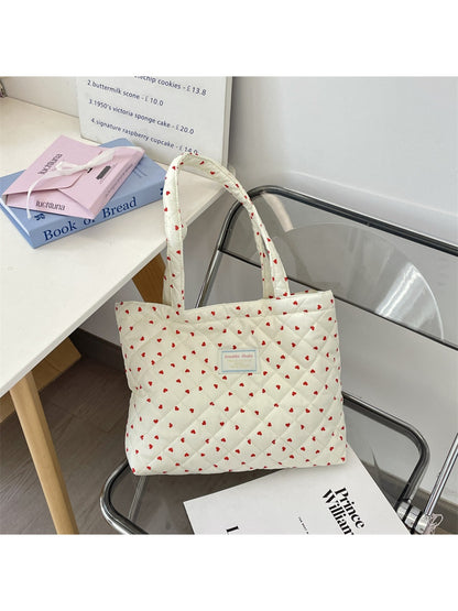 Cosbai - Tote Bag with Heart & Plaid Pattern