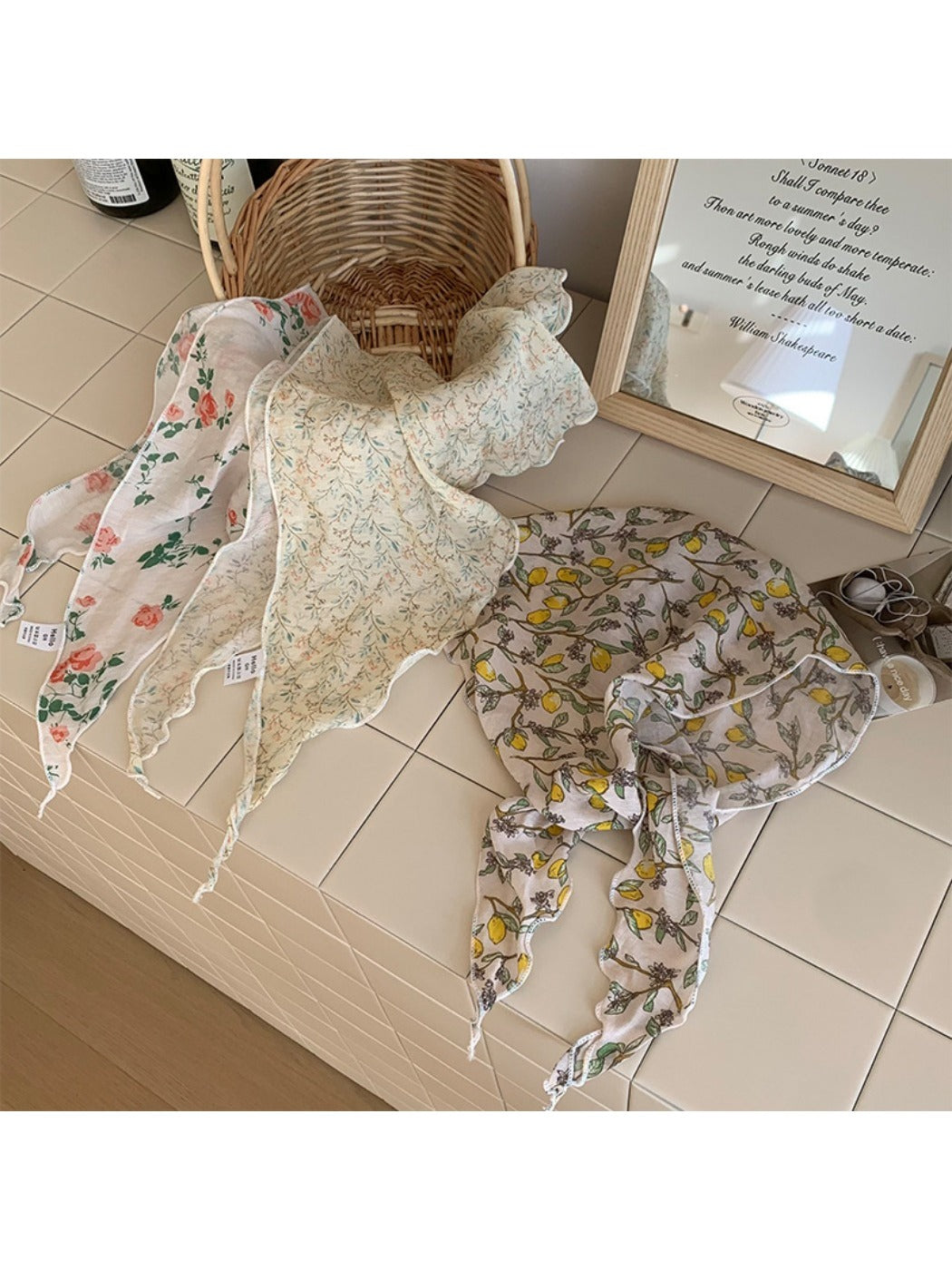 Scarvii - Fresh Style Floral Printed Triangle Scarf - Light & Airy