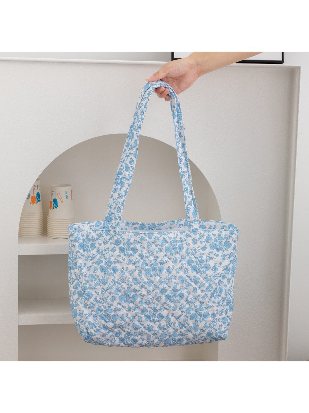 Cosbai - Bow and Floral Patterns Quilted Tote Bag