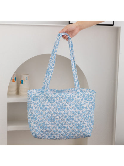 Cosbai - Bow and Floral Patterns Quilted Tote Bag