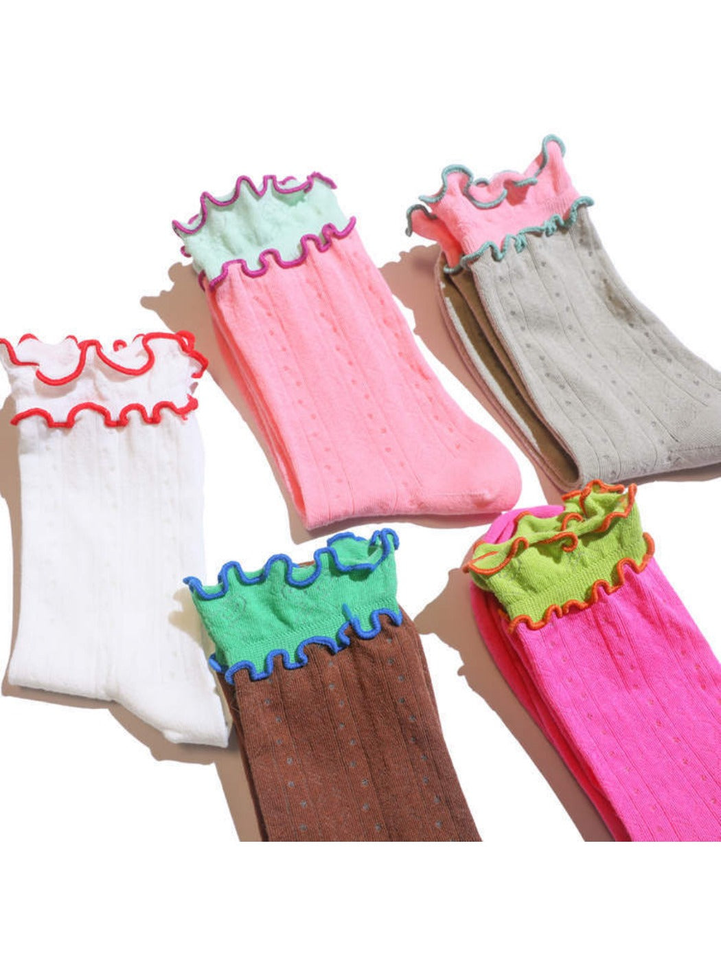 Rufia - Double-Layer Rainbow Colorblock Lace Ankle Socks