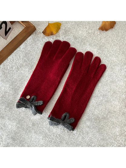 Gloving - Bow Detail Fuzzy Touchscreen Gloves