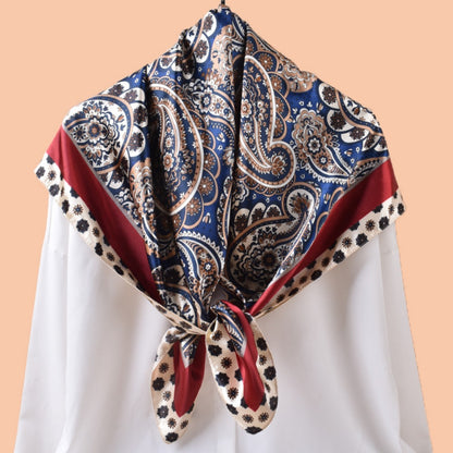 Scarvii - Vintage Paisley Orange Blue Square Scarf