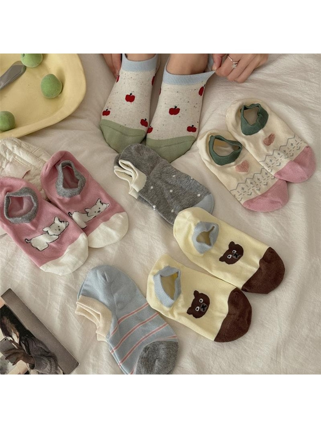 Rufia - Cute Pattern Colorblock Low Ankle Socks