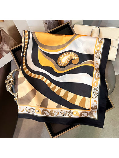 Scarvii - Ornate Border Print Neck Styling Square Scarf