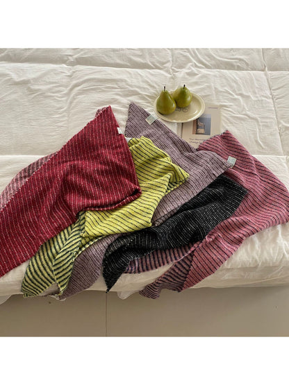 Scarvii - Textured Stripe Triangle Knit Scarf
