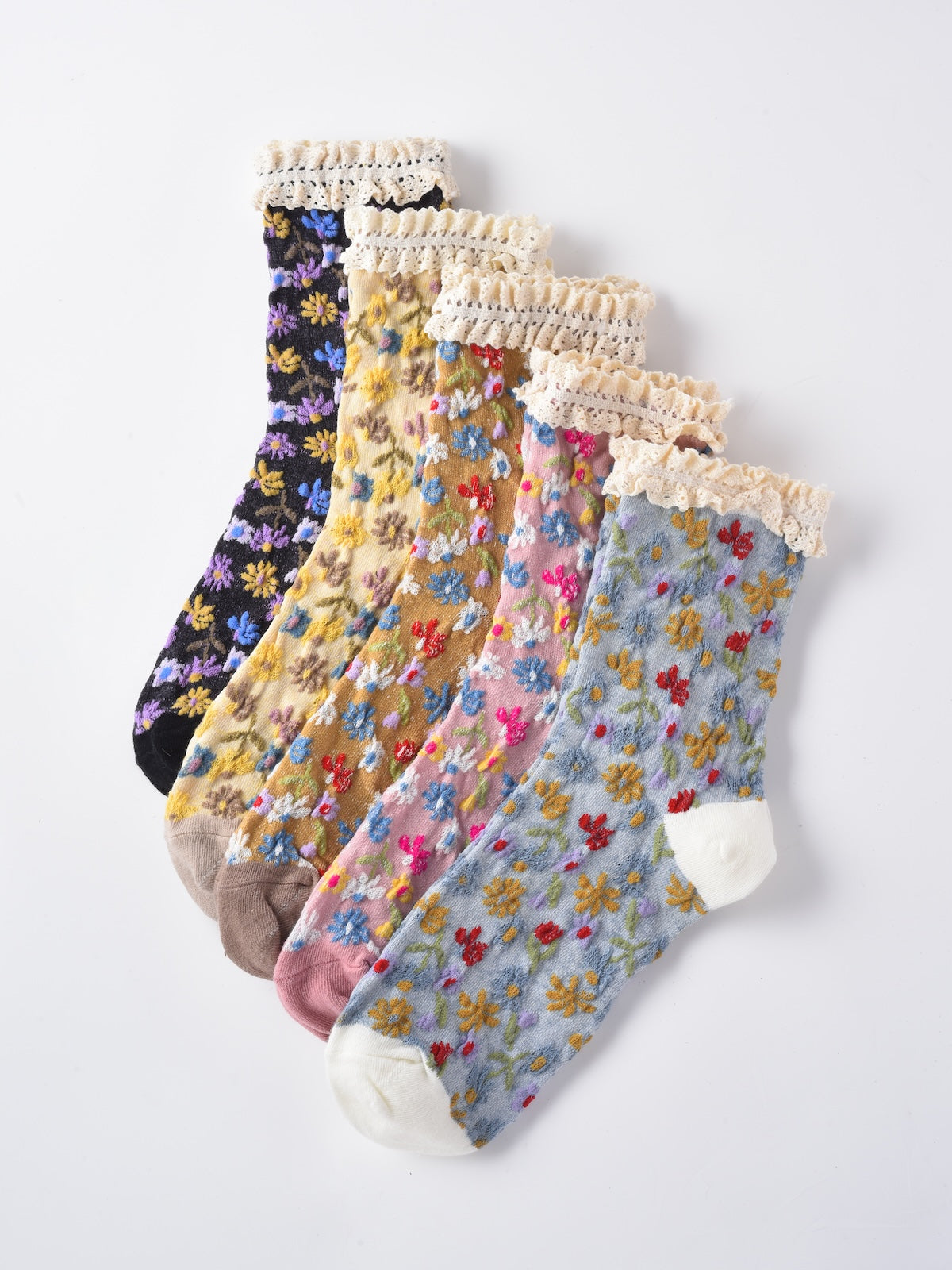 Rufia - Lace Trim Floral Garden Socks