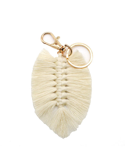 Koco Leaf Shaped Keychain with Tassel with tassel detail