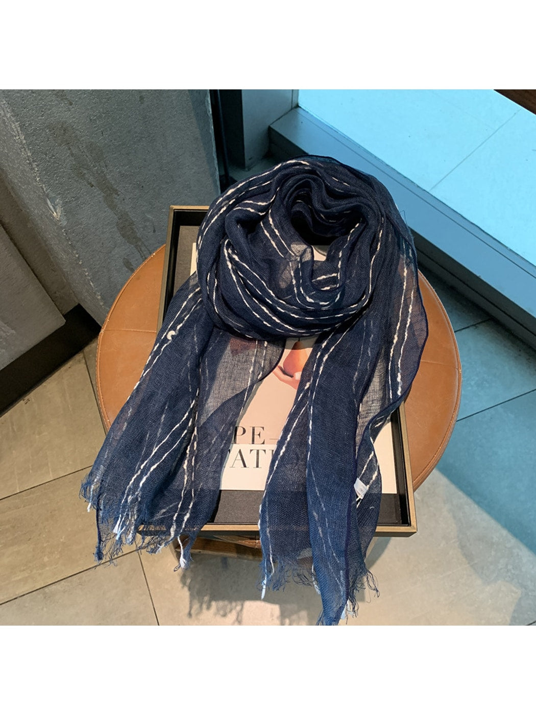 Scarvii - Minimal White Vertical Striped Scarf