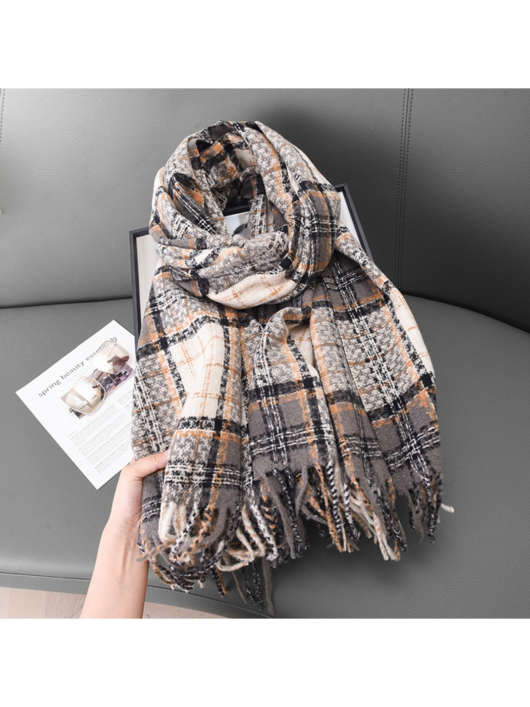 Scarvii - Faded Plaid Fringed Winter Scarf