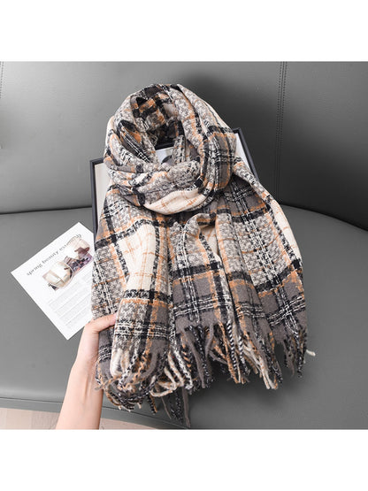 Scarvii - Faded Plaid Fringed Winter Scarf