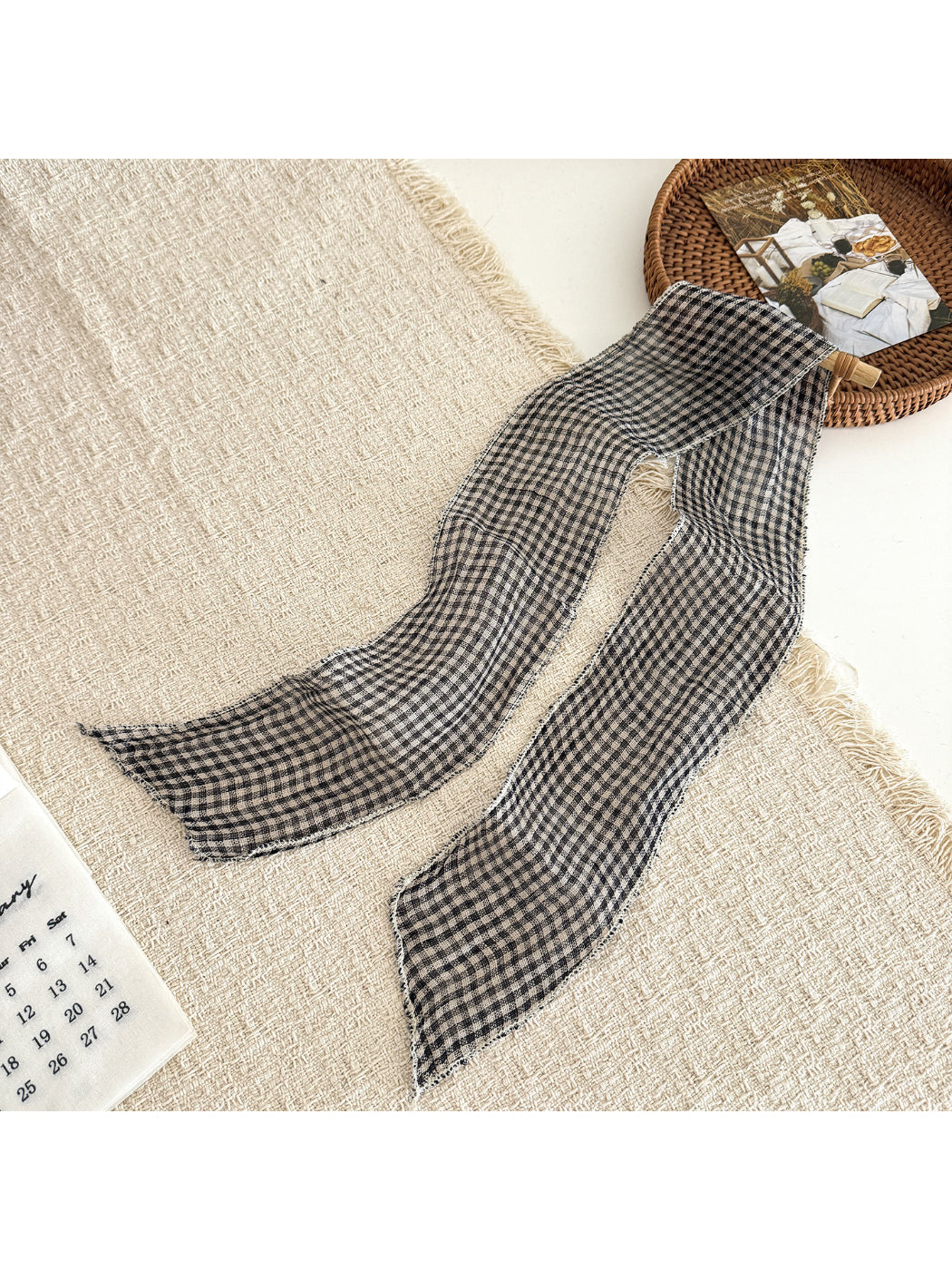Scarvii - Plaid Sheer Skinny Scarf