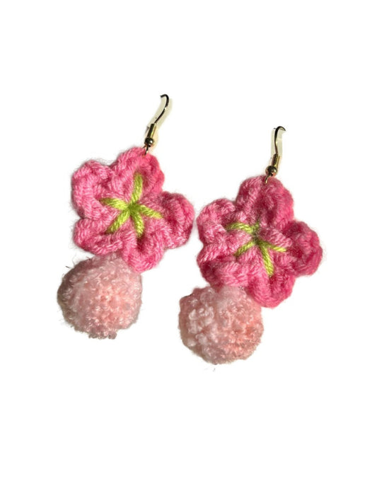 Earwish - Pink Crochet Flower Shaped Earrings