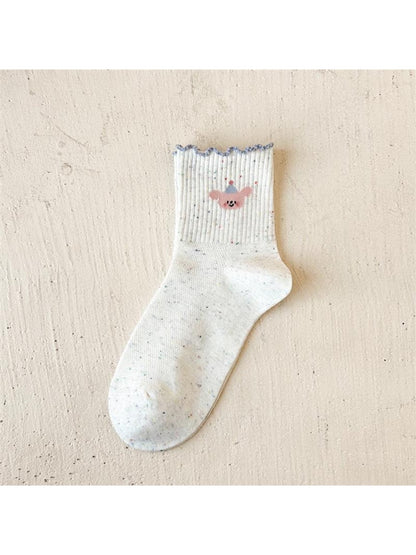 Rufia - Playful Animal Motif Ruffle Crew Socks