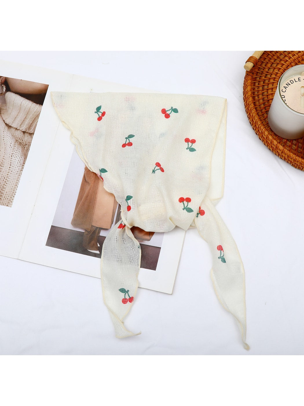 Scarvii - Playful Cherry Print Triangle Bandana