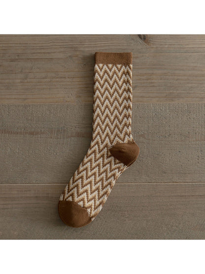 Rufia - Winter Mid-Calf Socks with Geometric & Floral Pattern